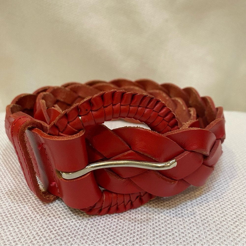 Zele Hand Braided Red Leather Belt Womens XS 26” Matte Cowgirl Core Y2K Holiday